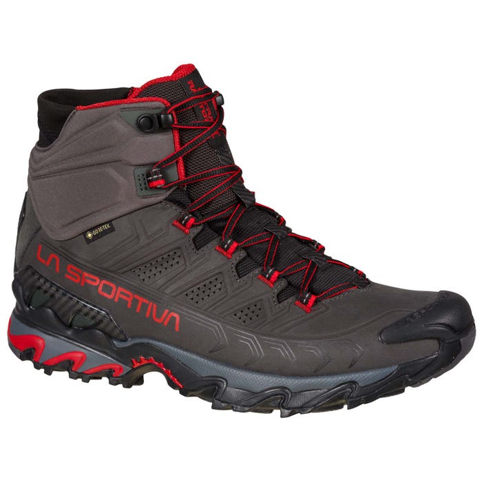 Carbon/Tango Red Men's La Sportiva Ultra Raptor II Mid Leather GTX Hiking Boots | 91250-VPIC