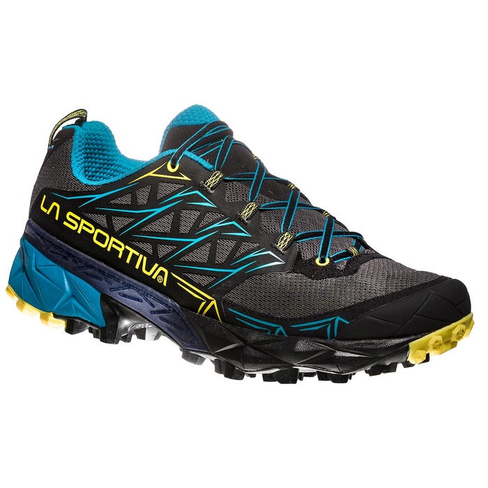 Carbon/Tropic Blue Men's La Sportiva Akyra Mountain Running Shoes | 08746-YNPK