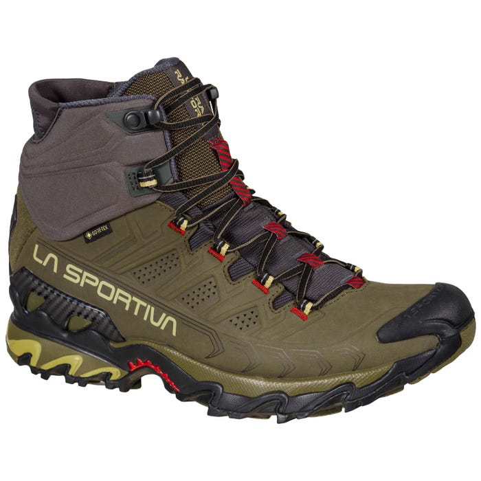 Ivy/Tango Red Men's La Sportiva Ultra Raptor II Mid Leather Wide GTX Hiking Boots | 16235-WMKY