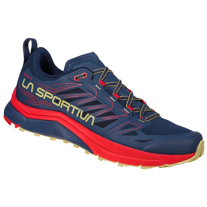 Night Blue/Tango Red Men's La Sportiva Jackal GTX Mountain Running Shoes | 25794-WNPV